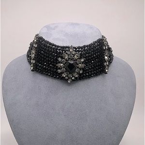 RJ Graziano Multi Strand black with Swarovski crystals choker.